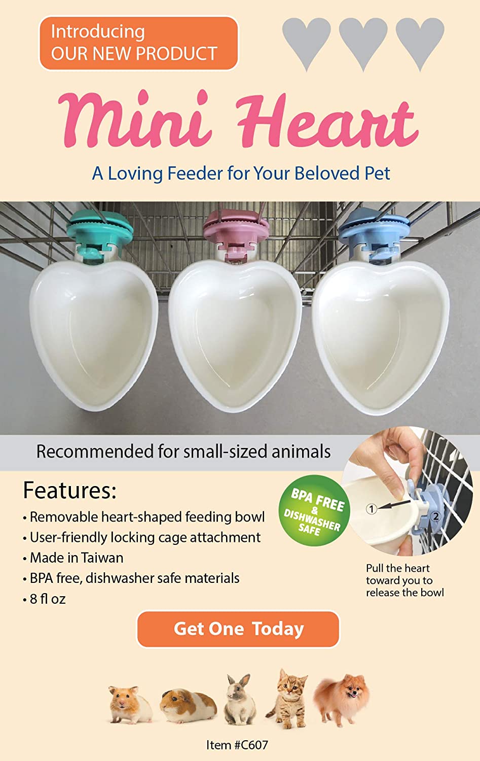 Choco Nose Mini Heart Locking Small Pet Feeding Bowl